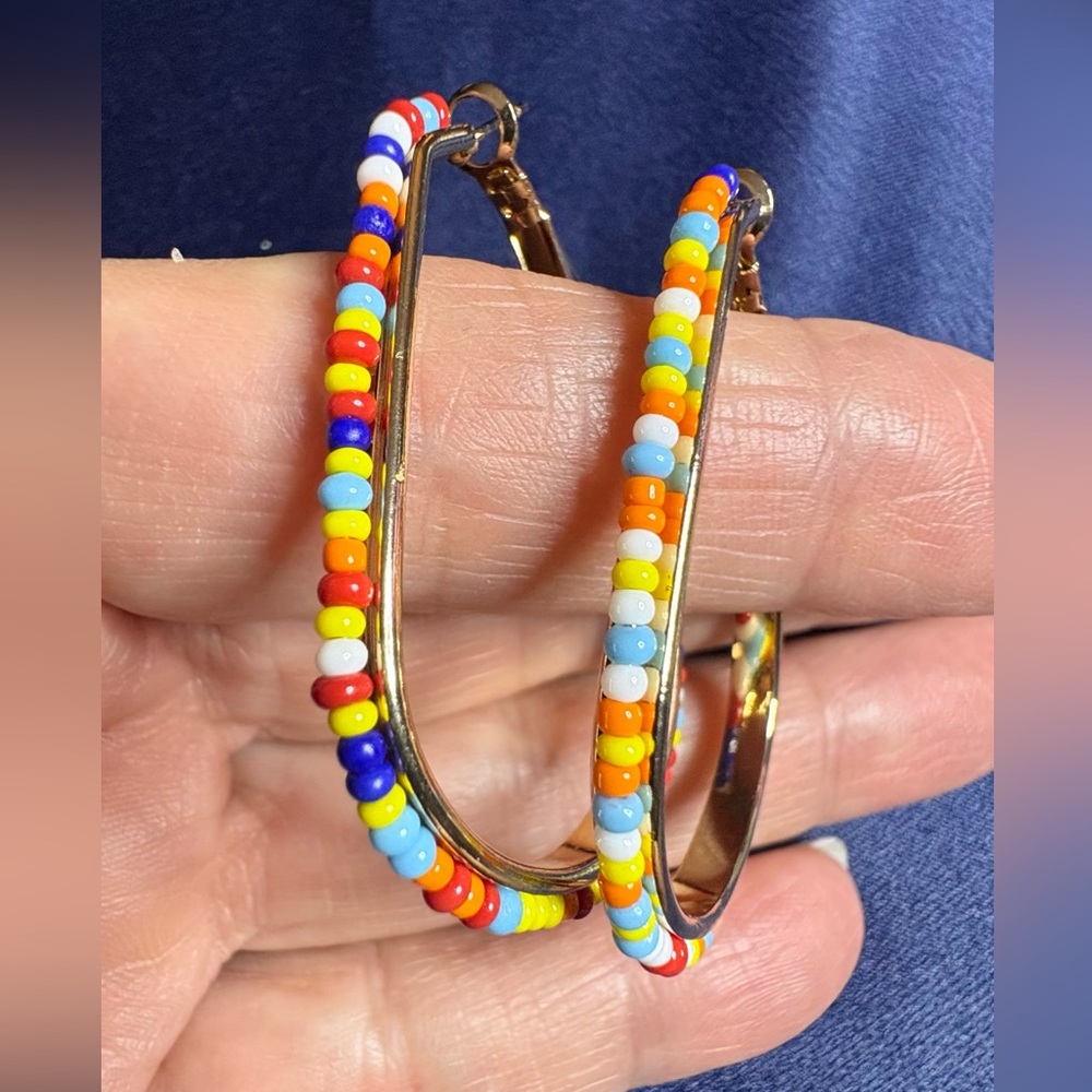 Colorful Beaded Hoop Earrings - Picture 5 of 6